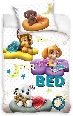 Produktbild von Unyqoos® PAW Patrol Baby-Bettbezug 100 x 135 cm, Baumwolle weiß – Kissenbezug 40 x 60 cm, Reißverschluss, waschbar 40°C, trocknergeeignet