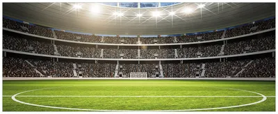 Produktbild von Wallario Wandbild aus Acryl, 125 x 50 cm, freischwebende Optik - Fußballstadion Mittellinie