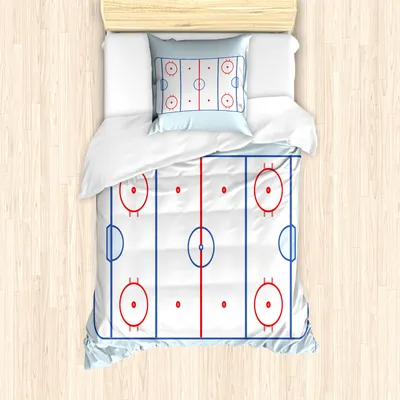 Produktbild von ABAKUHAUS Eishockey Mantele, Grafik-Feld Kontur, Milbensicher Allergiker geeignet mit Kissenbezügen, 135 cm x 200 cm - 80 x 80 cm, Blau, Rot, Hellblau