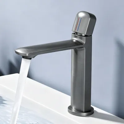 Produktbild von doporro Wasserhahn Bad Waschtischarmatur mit Auslaufhöhe 131mm Vollmessing-Körper Mischbatterie für Waschbecken Armaturen Badarmatur Grau 1190