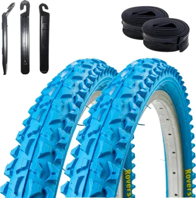 Produktbild von 2 x Roverstone 26" Fahrradreifen Fahrradmantel blau 57-559 (26x2,125) + 2 Schläuche AV inkl. 3 x Reifenheber