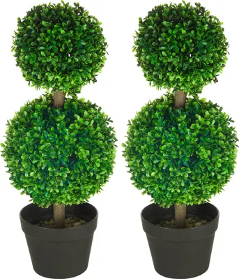 Produktbild von 2er-Set Künstlicher Buchsbaum, 2 Stück, Outdoor-Dekoration, 60 cm Höhe, Immergrün, Frostsicher, Kunstpflanzen für Garten, Terrasse, Balkon