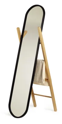 Produktbild von Umbra Furniture Hub Flur Spiegel, Standspiegel, mit Gummirand, Eschenholz und Spiegelglas, Schwarz / Natur, 358375045