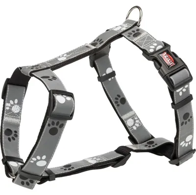 Produktbild von TRIXIE Silver Reflect H-Geschirr - schwarz/silbergrau - 52–75 cm/25 mm