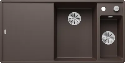 Produktbild von BLANCO AXIA III 6 S-F, SILGRANIT® PuraDur®, cafe, Becken rechts, mit Ablauffernbedienung, inkl. Holzschneidbrett