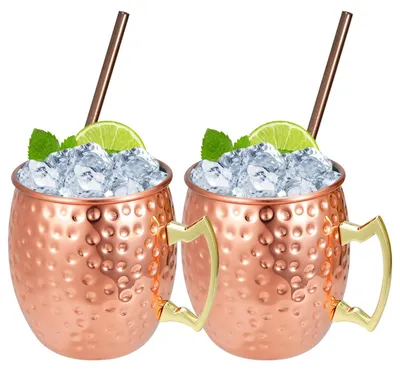 Produktbild von Set aus 2 Kupferbechern mit 2 Trinkhalmen - 550 ml