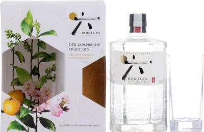 Produktbild von Roku Gin The Japanese Craft Ginl in Geschenkbox mit Glas 43,00 % 0,70 lt.