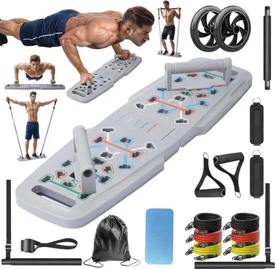 Productafbeelding van Famanu Push-Up Board 20-in-1 - Multifunctioneel trainingsapparaat met weerstandsbanden en een buikspieroefening