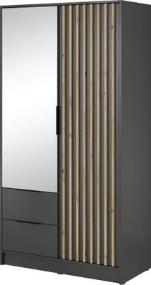 Produktbild von Furniture24 Kleiderschrank Nelly 2D Schrank mit Spiegel 2 Türiger 2 Schubladen Graphite Drehtürenschrank