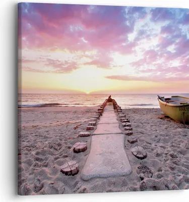 Produktbild von Bild auf Leinwand - Leinwandbild - Einteilig - Boot Strand Himmel - 30x30cm - Wand Bild - Wanddeko - Wandbilder - Leinwanddruck - Bilder - Wanddekoration - Leinwand bilder - Wandbild - AC30x30-5064