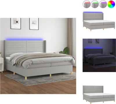 Produktbild von vidaXL Boxspringbett mit Matratze & LED Hellgrau 200x200 cm Stoff -  Betten & Bettgestelle