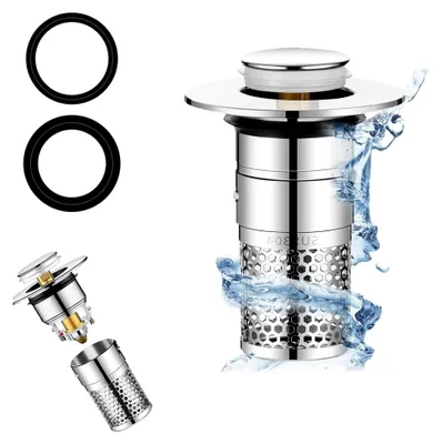 Produktbild von Waschbeckenstöpsel für 34-40 mm Abfluss, Universal Pop Up Abflusssieb mit Haarsieb (1 Stück)