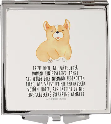 Produktbild von Mr. & Mrs. Panda Taschenspiegel klappbar Corgie - Weiß - Geschenk, Lebensfreude, Hund, Sprüche, Reise Spiegel, Spruch, Lebensfroh, Mini, Motivation, Handspiegel