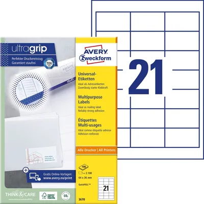 Produktbild von Zweckform 3670 64x36 mm Universaletikette QuickPeel ws