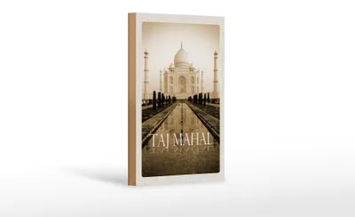 Produktbild von Holzschild Reise 12x18 cm Indien schwarz weiß Taj Mahal Dekoration