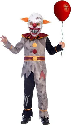 Produktbild von Kostüm Evil Clown Junior Grey/rote 10-12 Jahre 3-teilig - Amscan 9905063
