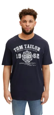Produktbild von TOM TAILOR Herren Plussize T-Shirt mit Logo-Print, 10690 - Knitted Navy, 3XL