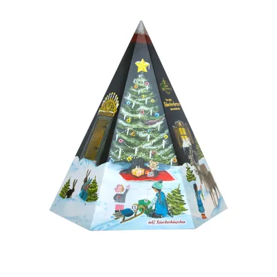 Produktbild von Crottendorfer Räucherkerzen Adventskalender 3D Pyramide - Inklusive Metallhäuschen, Größe ca. 30cm - 2097