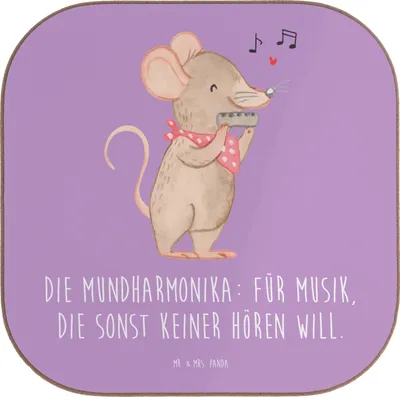 Produktbild von Mr. & Mrs. Panda Tassen Untersetzer Musik Mundharmonika - Lavendeltraum - Geschenk, Tischschoner, für Gläser, Musiker, Coaster, bieruntersetzer, Folklore, Blasinstrument