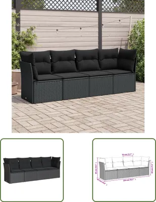 Produktbild von The Living Store 4-tlg. Garten-Sofagarnitur mit Kissen Schwarz Poly Rattan