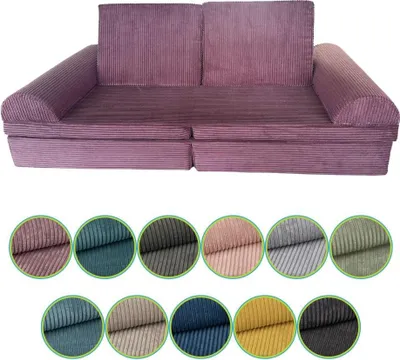 Produktbild von Pillows24 - Kindersofa mit Schlaffunktion | Weiches Spielsofa aus Cordstoff | Kinder Sofa mit abnehmbaren Bezügen für Spielzimmer, Pflaume