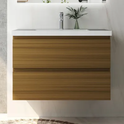Produktbild von Waschtisch mit Unterschrank 80cm Alast Badmöbel Set Walnussbraun Waschbecken mit Unterschrank Softclose
