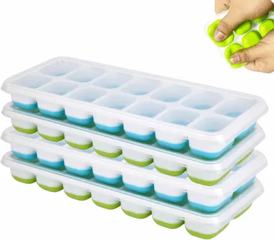 Image de Moules à glaçons en silicone avec couvercle - Lot de 4 moules à glaçons sans BPA - Boîte à glaçons - Moules à glaçons faciles à démouler pour le congélateur - Idéal pour le whisky