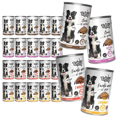 Produktbild von TufTuf | Hunde nassfutter Geschmacksmix - Hundefutter Fleisch Set 24x415g Dose - Nassfutter Mix fur Hund