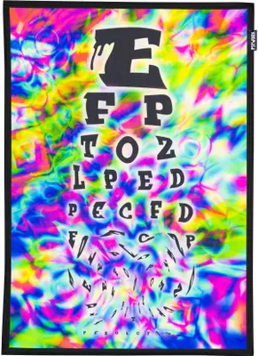 Produktbild von PSYWORK Schwarzlicht Stoffposter Neon "Trippy Eye Chart", 0,5x0,7m