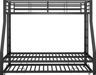 Produktbild von Flieks Hochbett mit Leiter und Ausziehbarem Bett, Etagenbett mit Rausfallschutz, Metallbett mit Lattenrost, Jugendbett Kinderbett Gästebett, 90x200/140x200/90x190, Schwarz