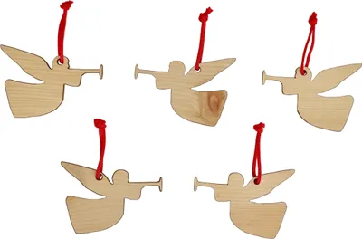 Produktbild von Christbaumschmuck Holzschmuck 5-er Set Engel, Stern, Hirsch, Schneeflocke, Glocke, Herz V-40.10-015