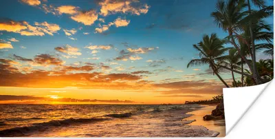 Produktbild von MuchoWow® Poster Strand - Sonnenuntergang - Meer - Palme 40x20 cm - Poster für die Wand - Poster Schlafzimmer