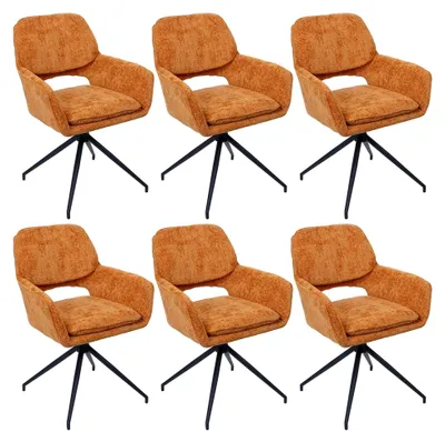 Produktbild von 6er-Set Esszimmerstuhl, Küchenstuhl, drehbar Auto-Return, Stoff Chenille (490g/m²)  - Ocker-gelb