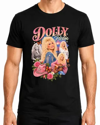 Immagine prodotto di T-shirt da uomo, nero, taglia S, con immagine di Dolly Parton, cantante di musica country, cowgirl, con una chitarra western, stile retrò
