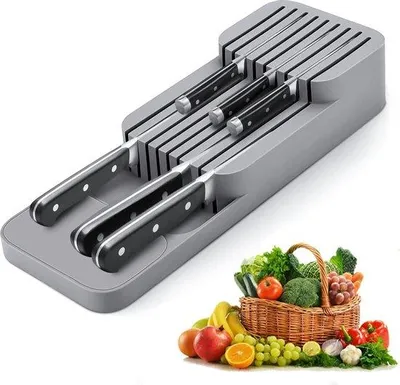 Produktbild von Famanu Messerblock für Schublade - 2-stufiger Messerorganizer, sicher und kompakt