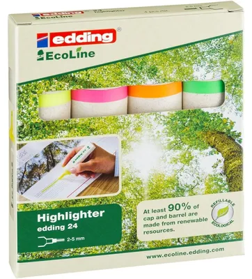 Produktbild von Edding EcoLine 24, 4 Stück(e), Blau, Grün, Pink, Gelb, 3 Jahr(e), Meißel/feine Spitze, Mehrfarbig, Kunststoff