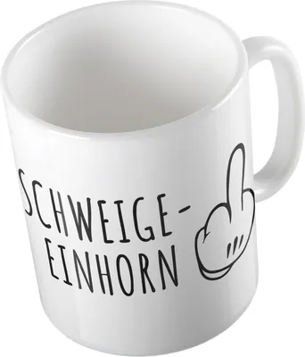 Produktbild von Huuraa Kaffeetasse Schweigeeinhorntelfinger Geschenk Tasse Weiß 330ml Schweigeeinhorntelfinger Präsent