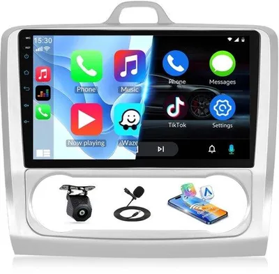 Zdjęcie produktu dla Radio samochodowe 9-calowy ekran dotykowy HD IPS - Bezprzewodowe Apple CarPlay i Android Auto - Bluetooth, USB, sterowanie z kierownicy - do Ford Focus Mk2 Mk3