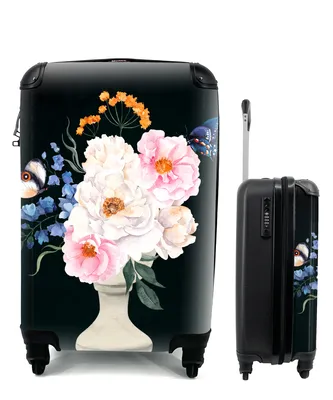 Produktbild von MuchoWow® Koffer Handgepäck Trolley Rollkoffer Kleine Reisekoffer mit 4 Rollen - Aquarell - Stillleben - Schmetterlinge - Cabin Size < 55x40x23 cm & 55x40x20 cm - Fotokoffer - Kabinenkoffer - Boardgepäck - Reise-Box - Reisekoffer - Reisegepäck - Koffer mit Bild - Trolley für Kinder