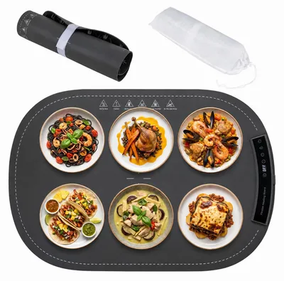 Image de COSTWAY : Plaque de maintien au chaud électrique en silicone, avec 7 niveaux de température et une minuterie de 4 heures. Plaque chauffante pliable, surface de 59x40 cm, idéale pour maintenir les plats au chaud