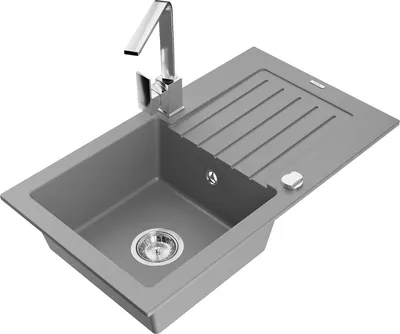 Produktbild von Mexen Pablo 1 Becken-Granitspüle mit Abtropffläche und Mischbatterie Rita, Grau - 6510-71-670300-00