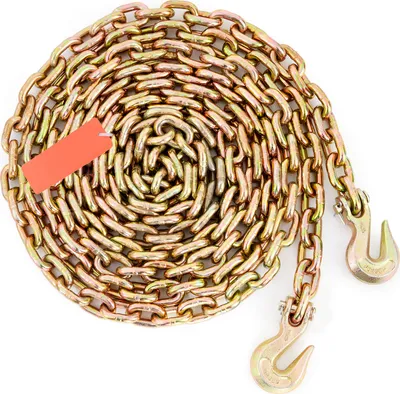 Image de SucceBuy - Transport - Chaîne d'attache, limite de charge de travail de 7100 livres, G80 - Chaîne de remorquage 3/8'' x 20' à attacher, crochet de préhension,  DOT, acier galvanisé au manganèse, pour docks