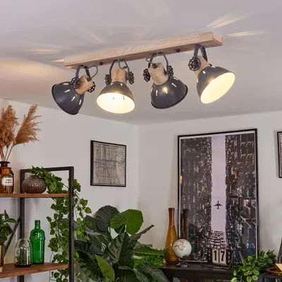Produktbild von Cotes »Cotes« Deckenlampe aus Metall/Holz in Grau/Weiß/Natur, Lichtschlitzen