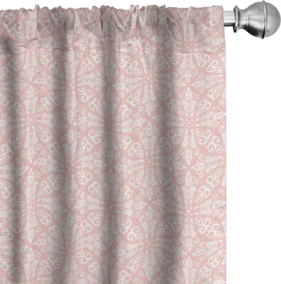 Produktbild von ABAKUHAUS Damast Vorhänge, Gardinen, Mandala inspiriert modernisierte Kreismotive Floral Monochrome rhythmisches Muster, 2 Stück 75 x 175 cm, Blush und Weiß