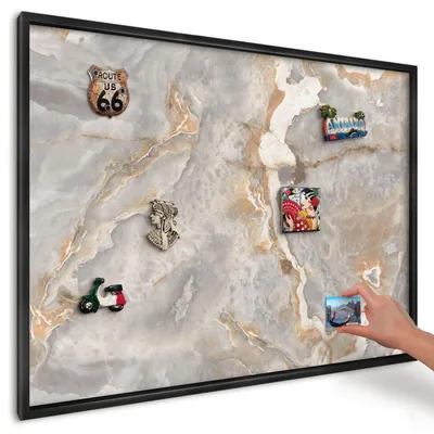 Produktbild von Magnettafel 100x70 cm mit schwarzem Rahmen - Magnetische Metalltafel, Magnetpinnwand zur Wandmontage für Wohnzimmer, Küche, Flur, Kinderzimmer und Büro - Marmor-Eleganz