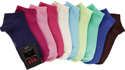 Produktbild von H.I.S. Kurzsocken Damen Sport Basic Socken, Laufsocken ohne Frottee 10 -teilig 1x rosa, 1x pink, 1x altrosa, 3x blau, 1x braun, 2x grün, 1x ecru Größe 35/38