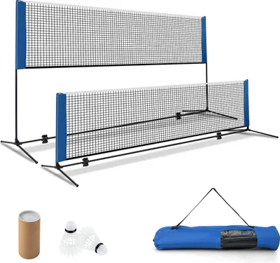 Produktbild von COSTWAY 310 cm Badmintonnetz mit Ständer, Federballnetz höhenverstellbar mit 2 Federbällen & Tragetasche