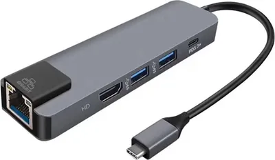 Produktbild von 5-IN-1 USB-C-Hub Typ-C-Dockingstation Multiport-Adapter mit 4K HD RJ45 Ethernet USB 3 PD-Ladeanschluss Kompatibel mit MacBook MateBook ChromeBook