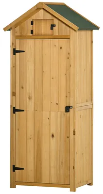 Produktbild von Gartenschrank Tannenholz Satteldach Belüftungsfenster, Geräteschuppen wetterfest 3 Eckregale, Gerätehaus Gelb+Grün | 77 x 54,2 x 179 cm | 25,5 kg
