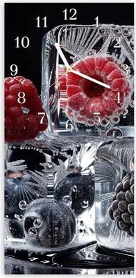 Produktbild von Wanduhr aus Glas mit Motiv Gefrorene Früchte- 30 x 60 cm - inkl. Aufhängesystem